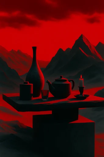 Crimson Surreal Minimalism style reference image — crimson and black palette