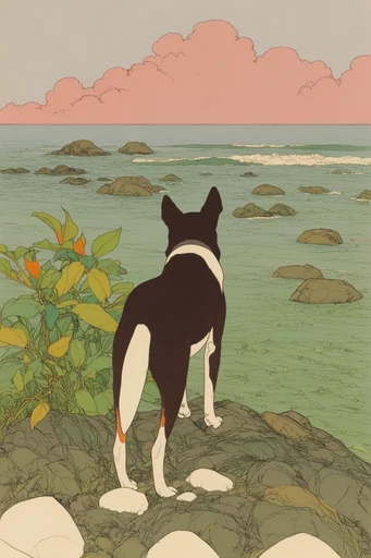 Serene Pastel Surrealism style reference image — minimalist tropical landscape