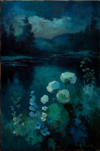 Nocturnal Impasto Tonalism style reference image — visible brushstrokes