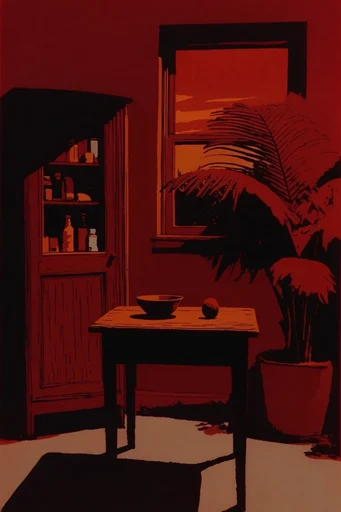 Crimson Noir Graphic style reference image — crimson and black palette
