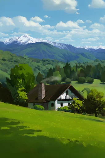 Nostalgic Ghibli Pastoral style reference image — soft atmospheric lighting