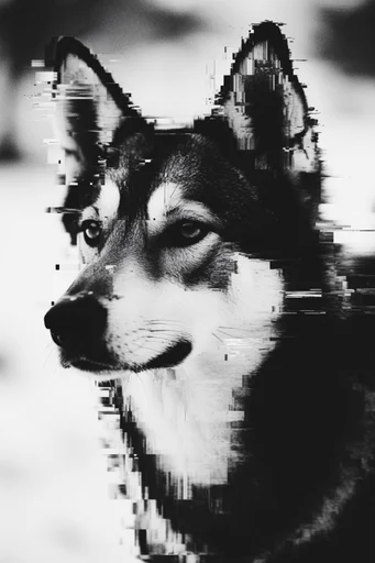 Monochrome Glitch Fragmentation style AI image example 3