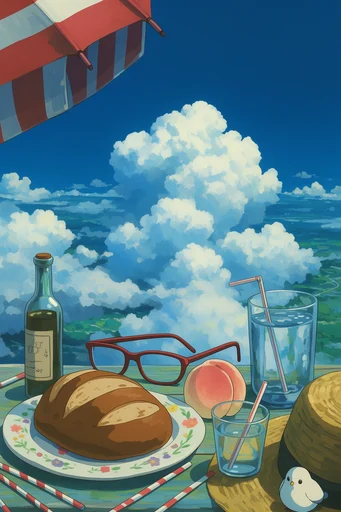 Nostalgic Summer Anime style reference image — cumulonimbus clouds