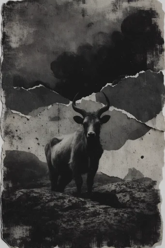 Fragmented Noir Portraiture style reference image — distressed texture