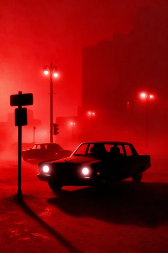 Ethereal Crimson Noir style reference image — stark black silhouette