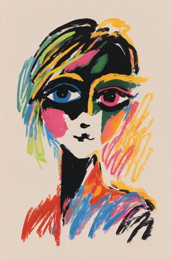 Expressive Folk Scribble style reference image — high-contrast graphic shapes