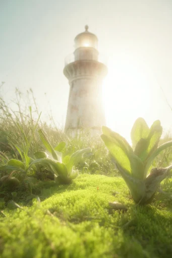 Ethereal Luminescent Xenopastoral style reference image — vibrant mossy greens