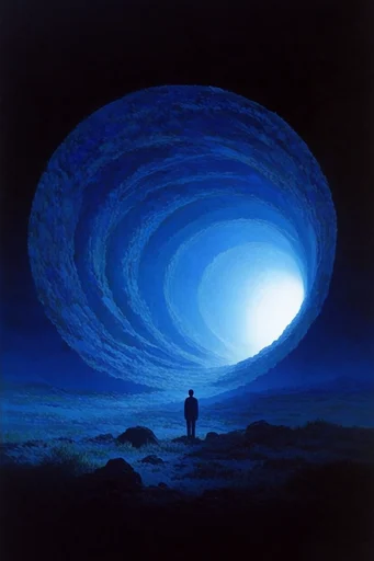 Monochromatic Cobalt Surrealism style AI image example 2