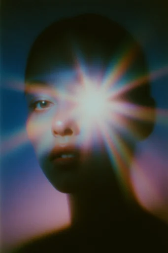 Prismatic Retro Cosmicism style reference image — analog film grain