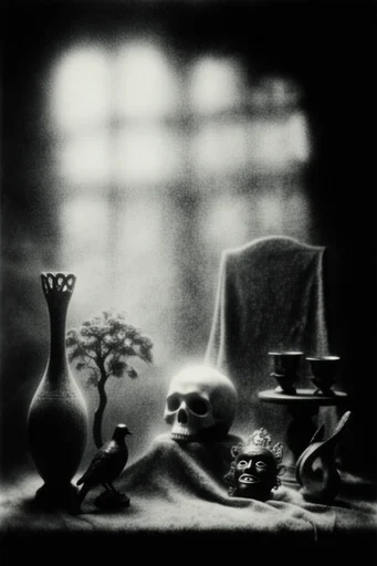 Velvety Monochrome Grain style reference image — high-contrast monochrome