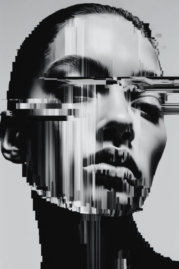 Fragmented Monochrome Surrealism style AI image example 3