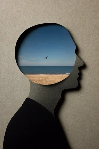 Surrealist Portal Minimalism style reference image — retro-modernist composition