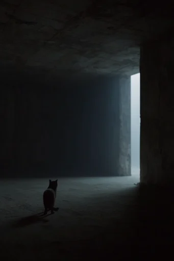 Monolithic Chiaroscuro Minimalism style reference image — liminal architectural space