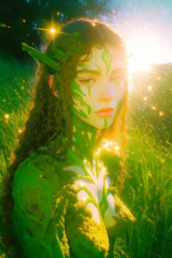 Ethereal Luminescent Xenopastoral style reference image — vibrant mossy greens