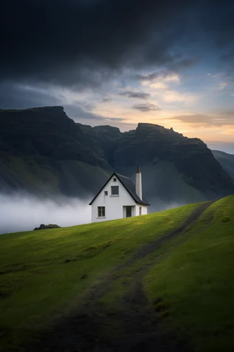Cinematic Highland Solitude style reference image — deep emerald and mossy tones