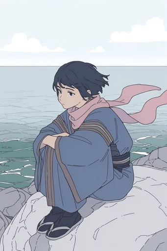 Minimalist Ligne Claire style reference image — flat color fills