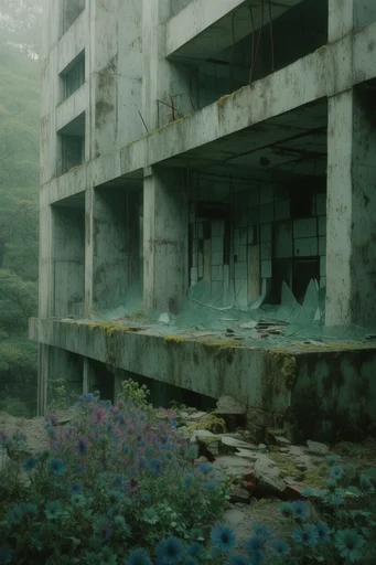 Reclaimed Brutalist Dystopia style reference image — surreal organic reclamation