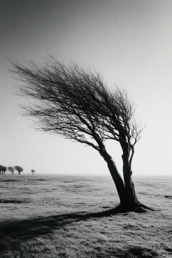 Monochrome Atmospheric Minimalism style reference image — desolate landscape