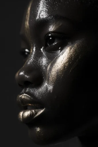 Gilded Obsidian Chiaroscuro style reference image — sculptural skin detail