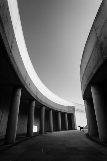 Monochromatic Structural Noir style reference image — graphic silhouettes