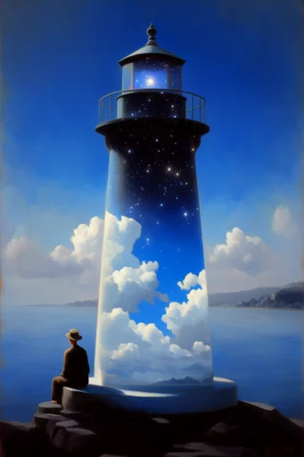 Celestial Surrealist Vision style reference image — magritte-inspired