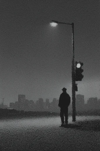 Atmospheric Monochrome Noir style reference image — heavy film grain