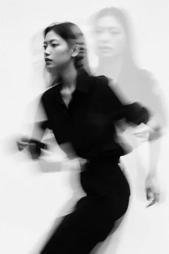 Kinetic Monochrome Avant-Garde style reference image — stark white background
