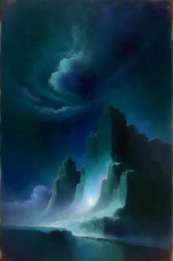 Ethereal Bioluminescent Nocturne style reference image — deep teal and indigo palette