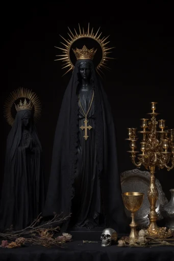Sacred Gilded Void style reference image — chiaroscuro lighting