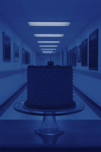 Monochromatic Liminal Fluorescents style reference image — one-point perspective