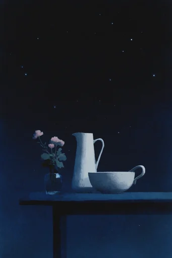 Celestial Nocturnal Minimalism style reference image — deep indigo nocturnal