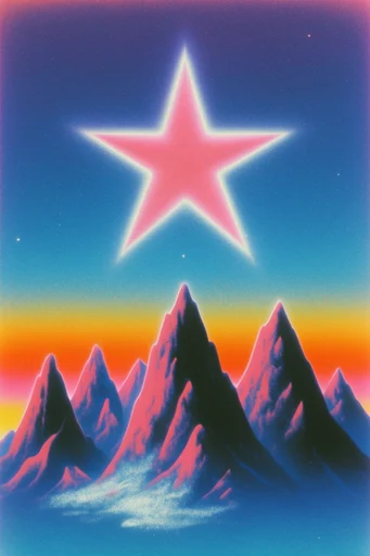 Prismatic Retro Cosmicism style reference image — vintage airbrush texture