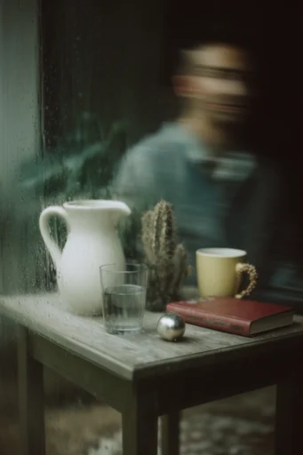 Cinematic Obscured Melancholy style reference image — condensation on glass