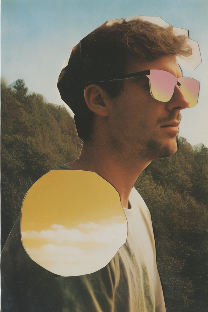 Nostalgic Surrealist Collage style AI image example 1