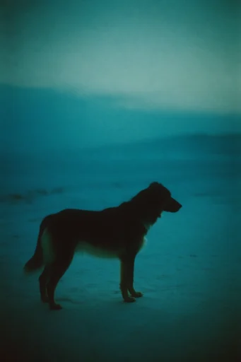 Monochromatic Teal Void style reference image — desolate landscape