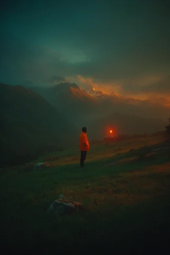Cinematic Nocturnal Liminality style reference image — solitary figure