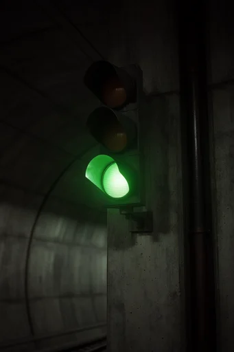 Dystopian Transit Noir style reference image — brutalist architecture