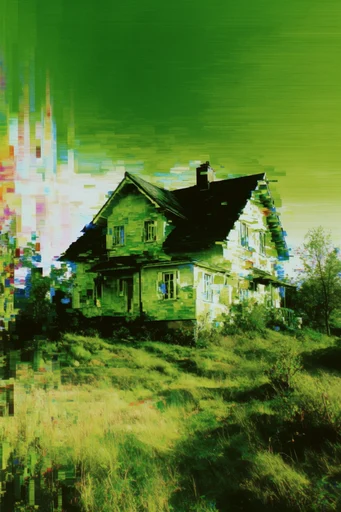 Digital Decay Surrealism style reference image — pixelated UI elements
