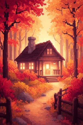 Nostalgic Golden Autumn style reference image — cozy forest pathway