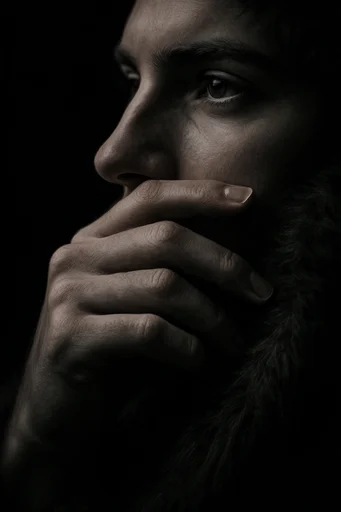 Nocturnal Chiaroscuro Portraits style reference image — amber eyes