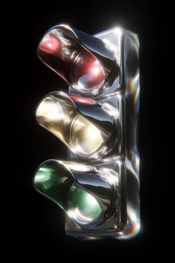 Prismatic Chrome Futurism style reference image — biomorphic 3D render