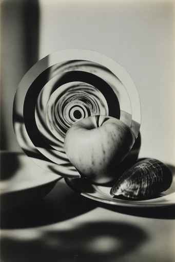 Monochrome Geometric Surrealism style reference image — high-contrast monochrome