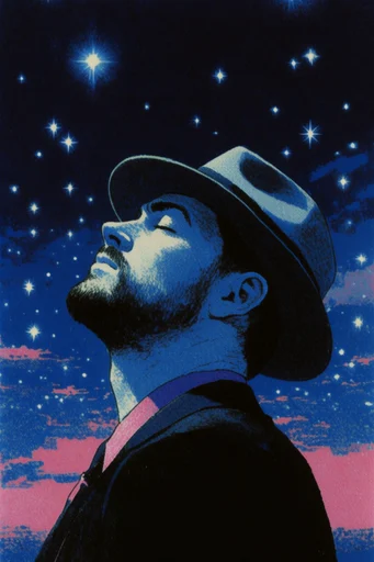 Retro-Surrealist Neon Dreamscape style reference image — geometric cosmic composition