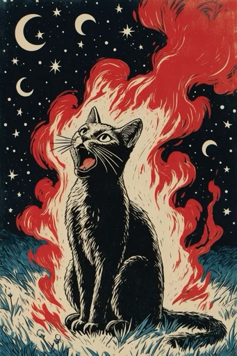 Crimson Occult Nouveau style reference image — bold black ink outlines