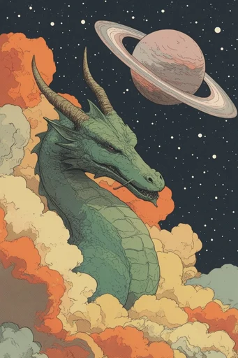 Vintage Cosmic Surrealism style reference image — retro-futuristic illustration