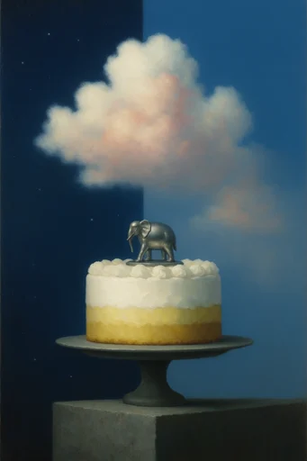 Celestial Surrealist Dichotomy style reference image — classical craquelure texture