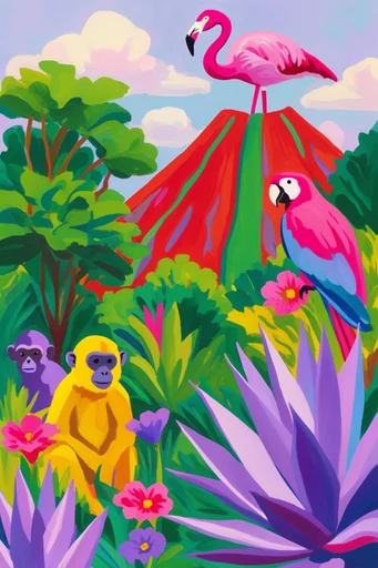 Vibrant Folk Fauvism style reference image — gouache painting style