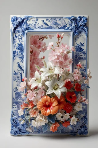 Surreal Delftware Fluidity style reference image — trompe l'oeil sculpture