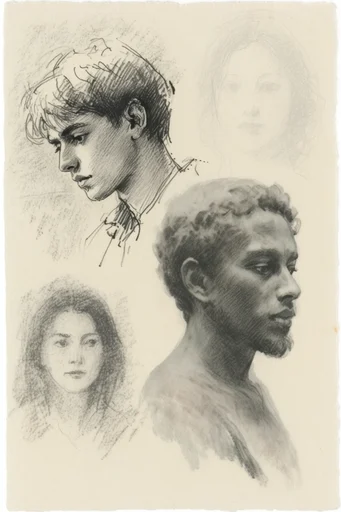 Timeless Monochromatic Sketch style reference image — sepia and graphite palette