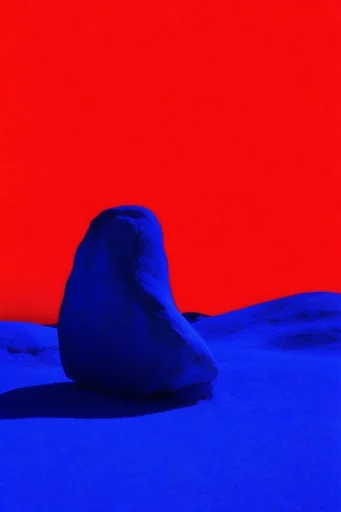 Saturated Duotone Minimalism style reference image — cobalt blue and scarlet red
